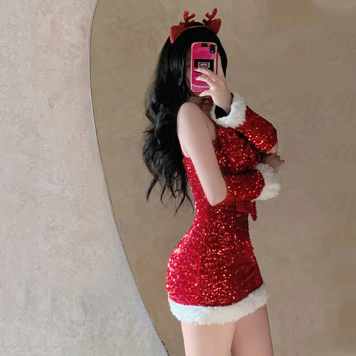 Sexy Santa Bodycon Costume – Women's Christmas Party Dress for Holiday Events, Cosplay and Festive Performances
