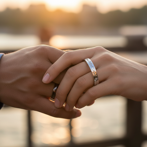 Adjustable Couple Rings Set - Romantic Silver Plated Matching Rings for Weddings, Anniversaries and Gifts