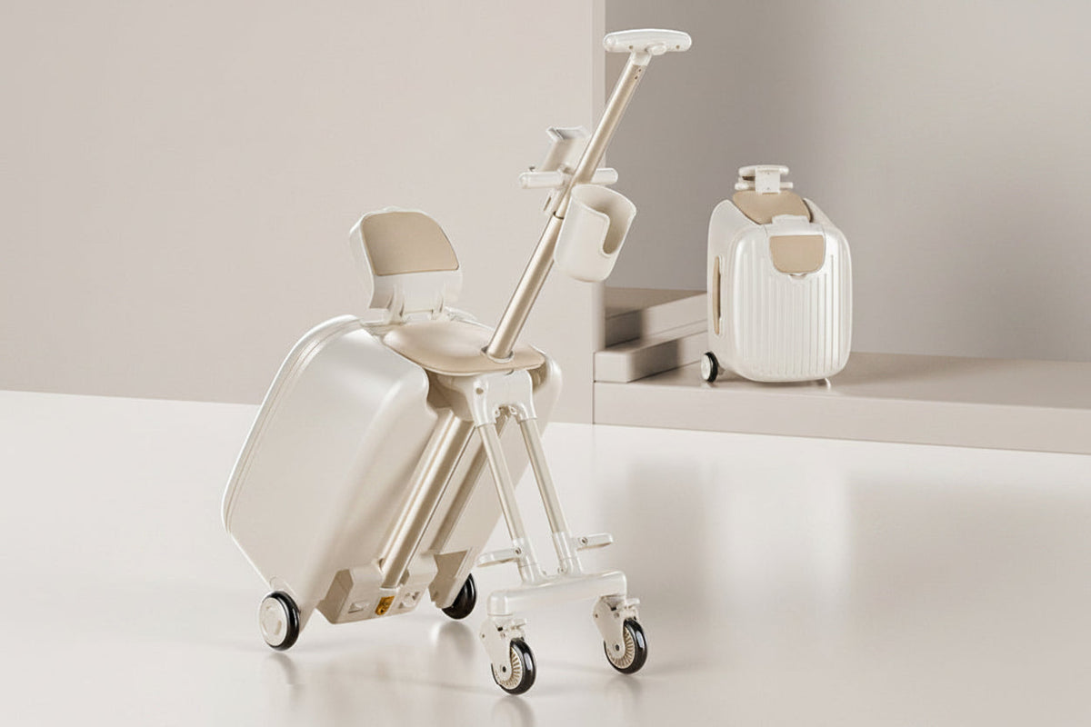 Kids Ride On Suitcase – Foldable Children's Travel Luggage with Seat, Cup Holder and Phone Holder for Easy Trips