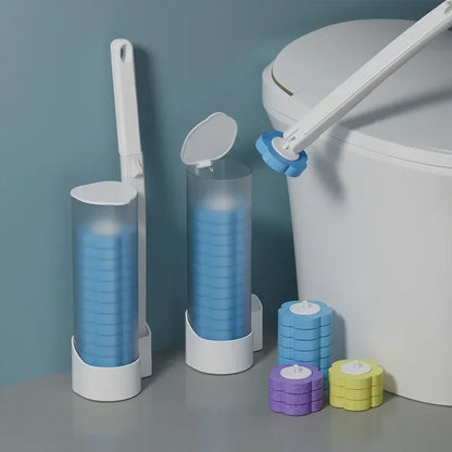 Wall Mount Toilet Brush System – Disposable Antibacterial Bathroom Cleaner with Refill Heads for Hygienic, Touch-Free Toilet Cleaning