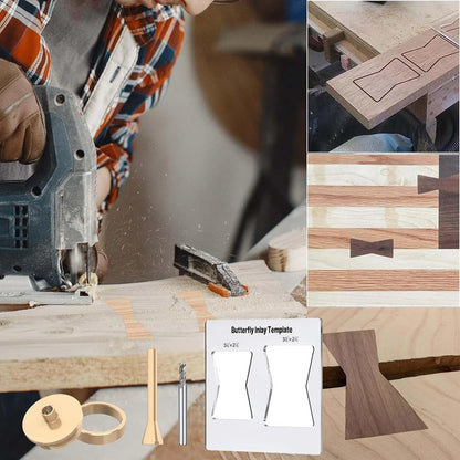 Butterfly Router Template Set – Professional Woodworking Inlay Guide with Transparent Marking Ruler for Precision Craft Projects