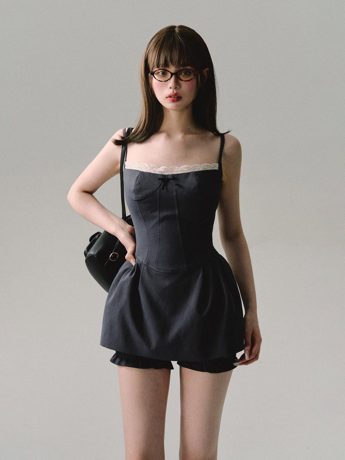 Contrast Lace Camisole Dress Set – Elegant Two Piece A-Line Dress with Floral Shorts for Chic Party, Date Night and Special Occasion Style