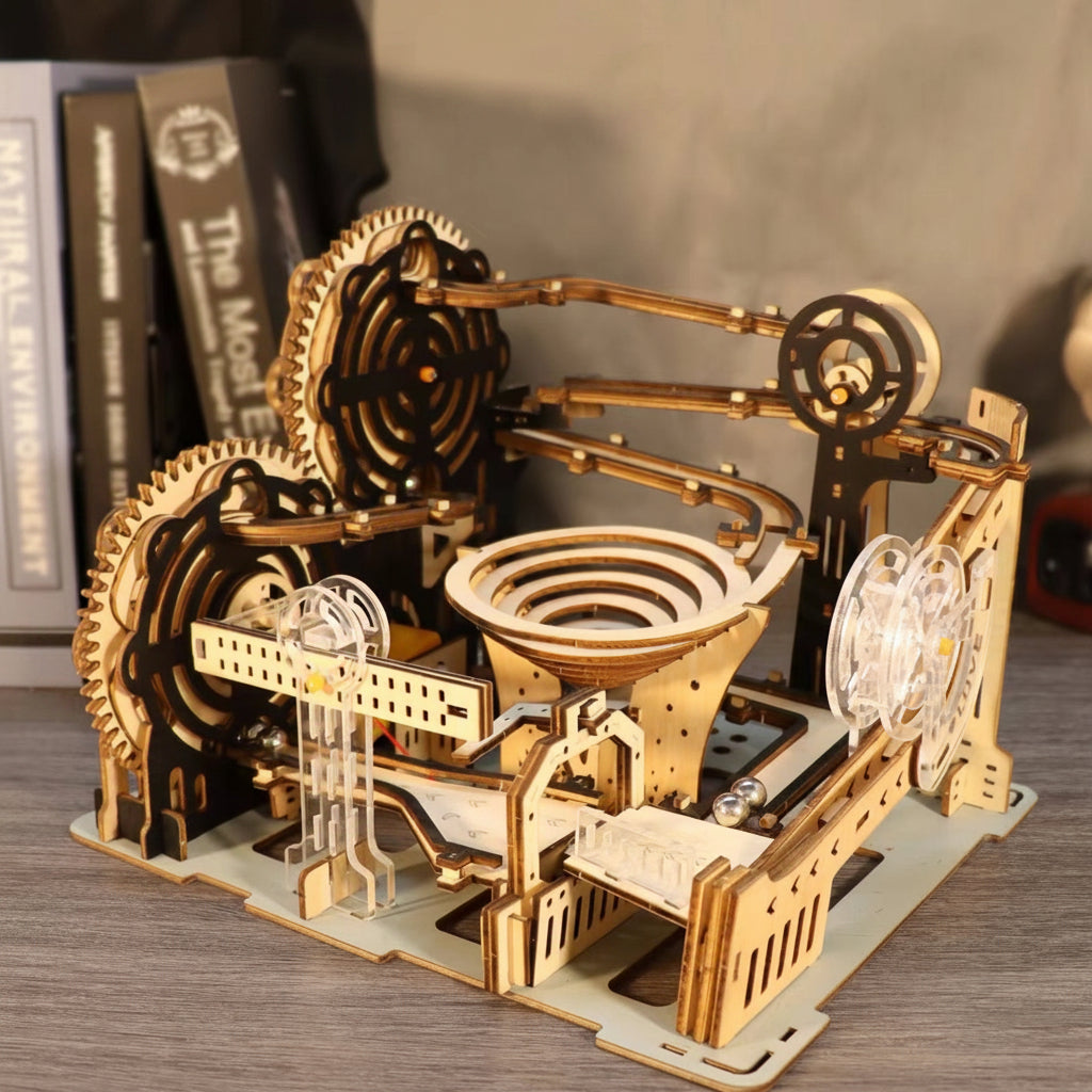 Electric 3D Wooden Marble Run Puzzle - DIY Mechanical Model Kit Brain Teaser for Adults, Kids and Creative Gift Giving