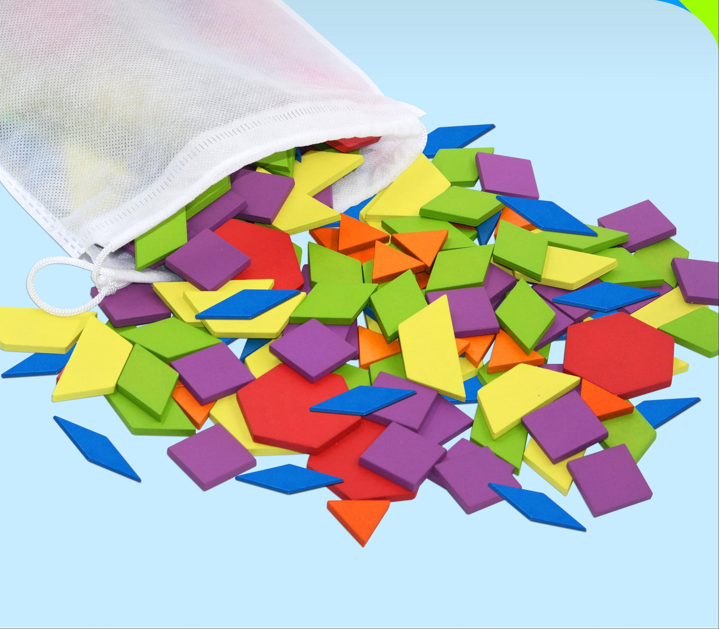 Wooden Pattern Blocks Set – 155-Piece Montessori Geometric Tangram Puzzle for Kids Developing Shape Recognition, Fine Motor Skills and Creativity