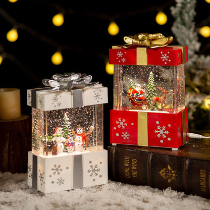 Christmas Musical Gift Box – Rotating Santa Village Decoration with Music for Holiday Tabletop Display and Festive Home Decor
