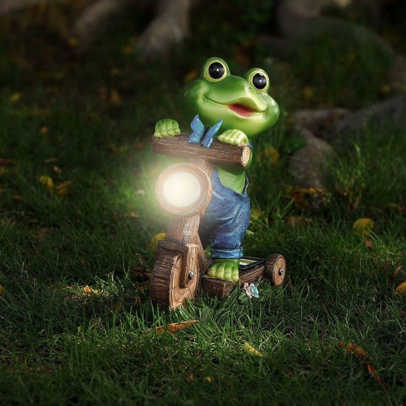 Solar Frog Garden Statue – LED Cycling Frog Ornament for Patios, Balconies, Villas and Outdoor Landscape Decoration
