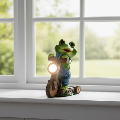 Solar Frog Garden Statue – LED Cycling Frog Ornament for Patios, Balconies, Villas and Outdoor Landscape Decoration