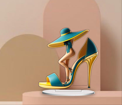 High Heel Shoe Figurine – Elegant Cartoon Desktop Ornament for Living Room Decor, Luxury Display and Stylish Gift Giving