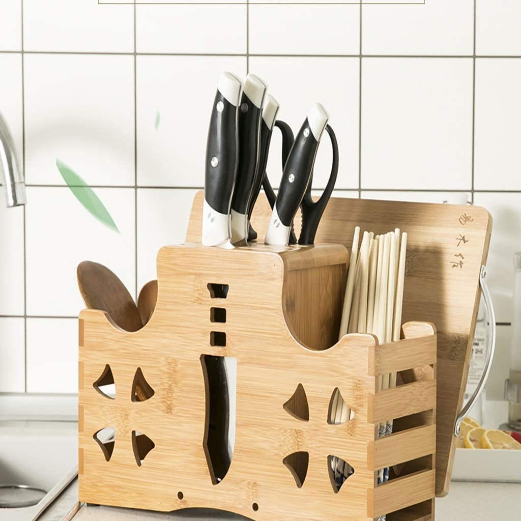 Solid Wood Kitchen Knife Holder Rack – Multifunctional Countertop Storage Organizer for Knives, Chopsticks, Utensils and Modern Kitchen Organization