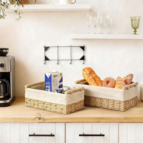 Wicker Storage Baskets – Decorative Organizer Bins with Handles for Bathroom, Countertop and Home Storage Solutions