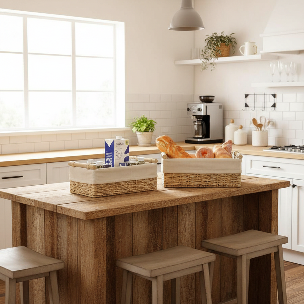 Wicker Storage Baskets – Decorative Organizer Bins with Handles for Bathroom, Countertop and Home Storage Solutions