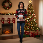 Christmas Santa Knit Sweater – Women’s Soft Long Sleeve Holiday Pullover with Festive Cartoon Design for Cozy Winter Wear