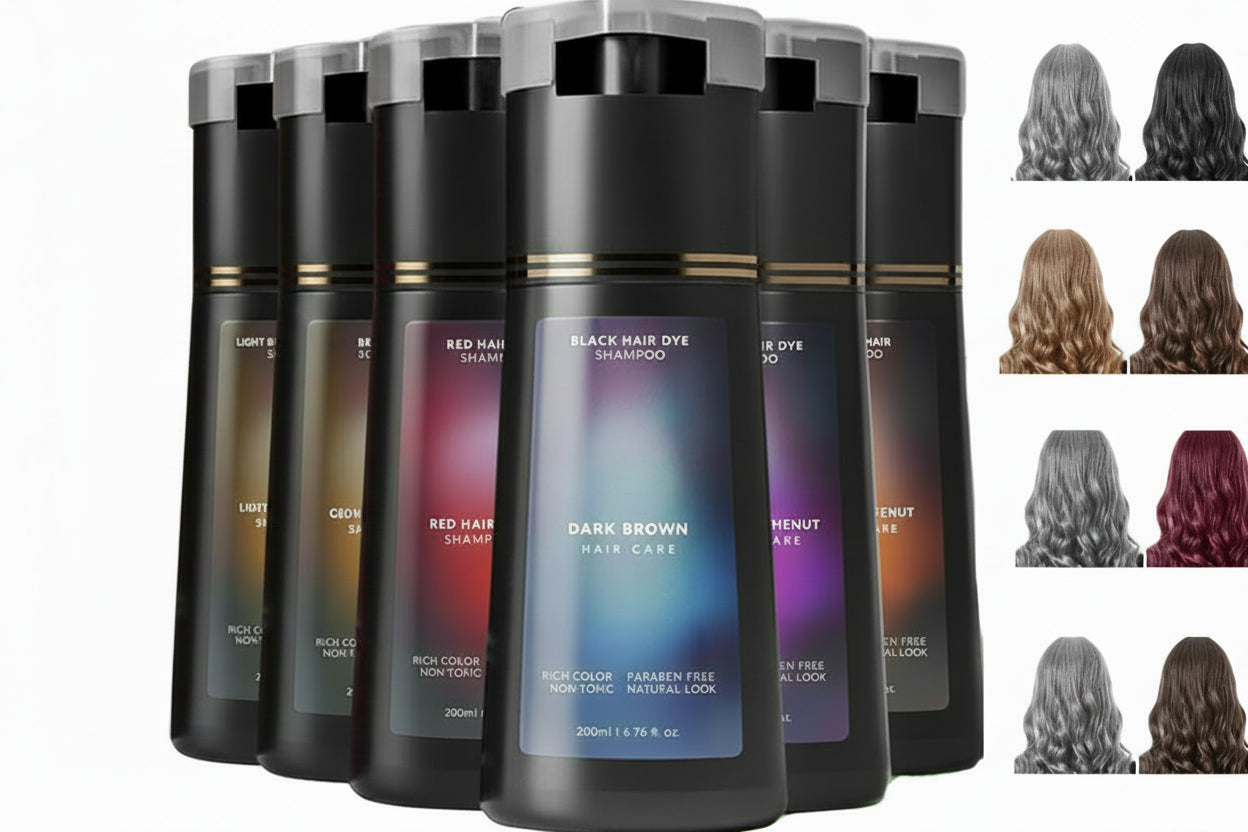 Gray Hair Dye Shampoo – Semi-Permanent Hair Color Treatment for Women and Men with Black, Brown or Purple Shades for Easy At-Home Coverage