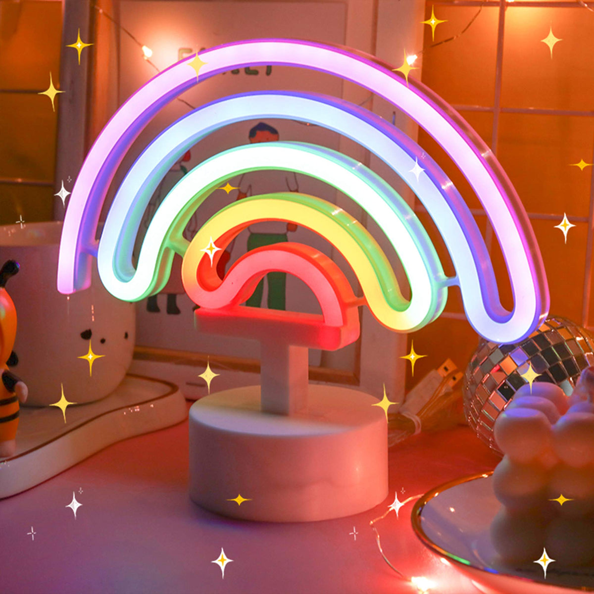 Desktop Neon Light Sign-USB Battery Powered Decorative LED Lamp for Weddings Parties and Romantic Room Decor