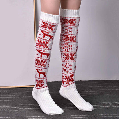 Women's Christmas Knit Socks – Cozy Over Knee Cotton Winter Socks for Holiday Outfits, Warmth and Festive Style