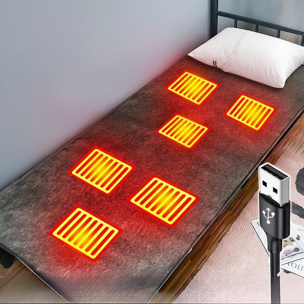 USB Heated Mattress Pad - Portable Washable Electric Heating Mat for Bedroom, Office and Outdoor Use
