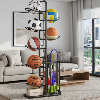 Kids Ball Storage Rack – Indoor Basketball, Football and Volleyball Organizer Stand for Playrooms, Kindergartens and Home Storage