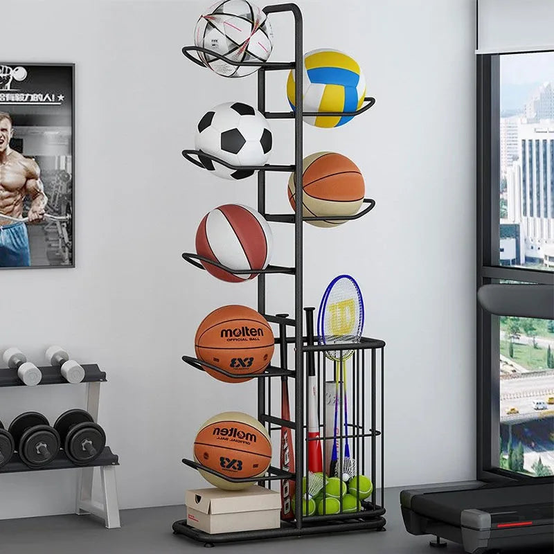 Kids Ball Storage Rack – Indoor Basketball, Football and Volleyball Organizer Stand for Playrooms, Kindergartens and Home Storage