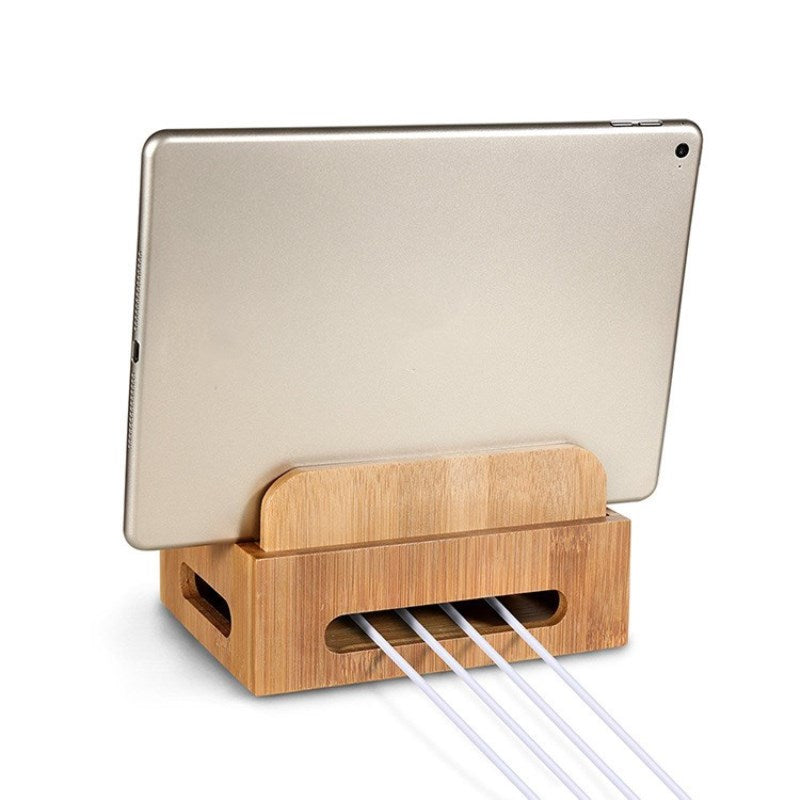 Bamboo Phone Charging Station – Wooden Organizer Stand for iPhone, Samsung, Tablets and USB Cables, Perfect for Home Office Desks