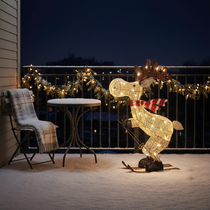 LED Acrylic Christmas Deer Decoration – Luminous Sleigh Reindeer Display for Outdoor Yards and Festive Holiday Lighting
