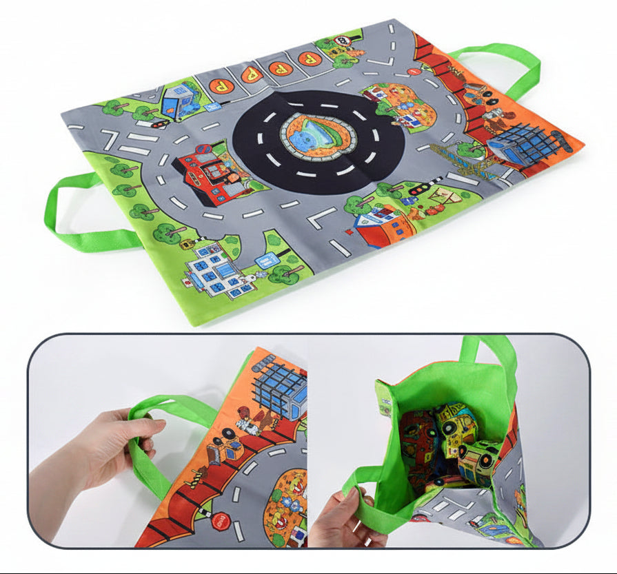Soft Fabric Baby Car Toy Set - Tear Resistant Sensory Cloth Book with Play Mat and Storage Bag for Early Learning