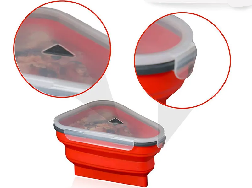 Foldable Silicone Pizza Storage Box – Reusable Food-Grade Triangle Container for Takeaway Pizza, Kids Meals, Lunches and Kitchen Organization
