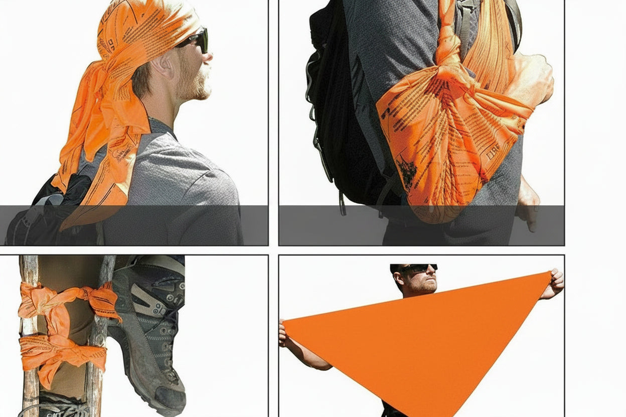 Survival Bandana – High Visibility Emergency Head Scarf with Camping Tips for Hiking, Backpacking and Outdoor Preparedness