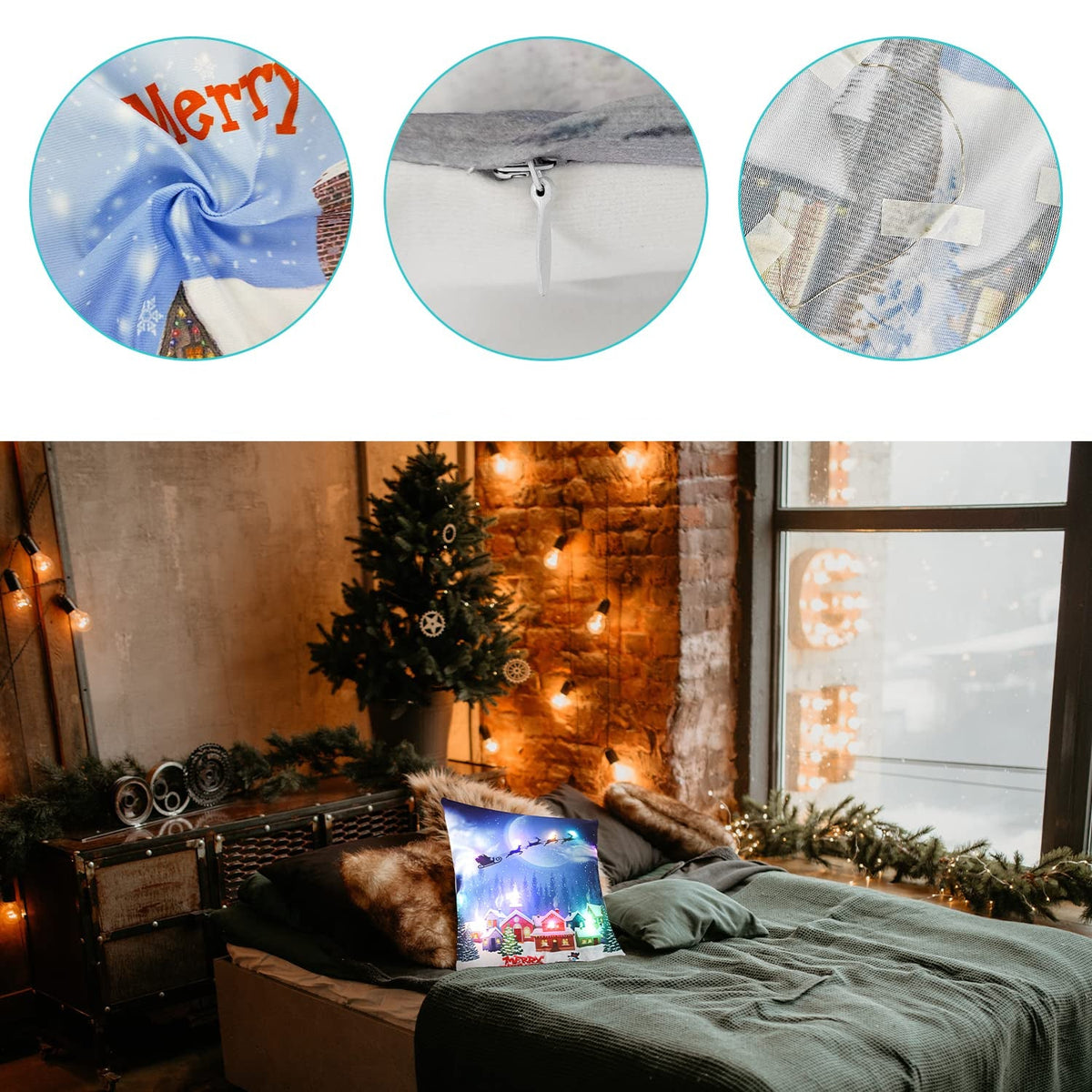 LED Christmas Pillow Cover – Light Up Cushion Case for Holiday Living Room Decor and Seasonal Home Accents
