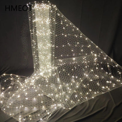 Starry Sky Wedding Ceiling Decor – Luminous Net Light with Wrought Iron Frame for Romantic Event and Party Decorations