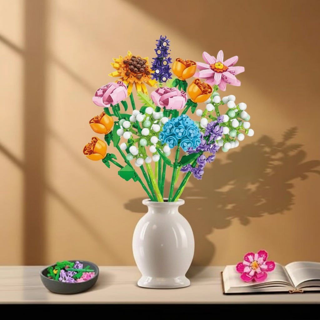 Flower Bouquet Building Block Advent Calendar – 24 Day Sunflower Countdown Construction Set for Creative Christmas Decorating Fun