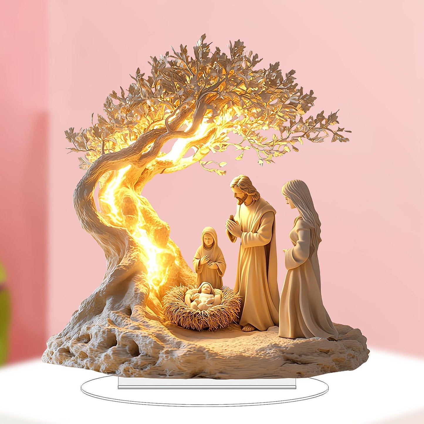 Nativity Jesus Birth Ornament – Decorative Acrylic Christmas Figurine for Holiday Home, Office, Shelf and Seasonal Display