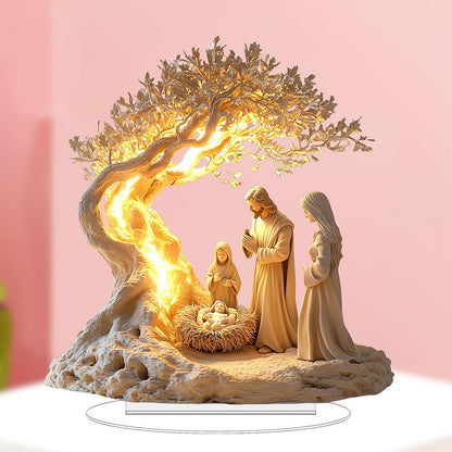 Nativity Jesus Birth Ornament – Decorative Acrylic Christmas Figurine for Holiday Home, Office, Shelf and Seasonal Display