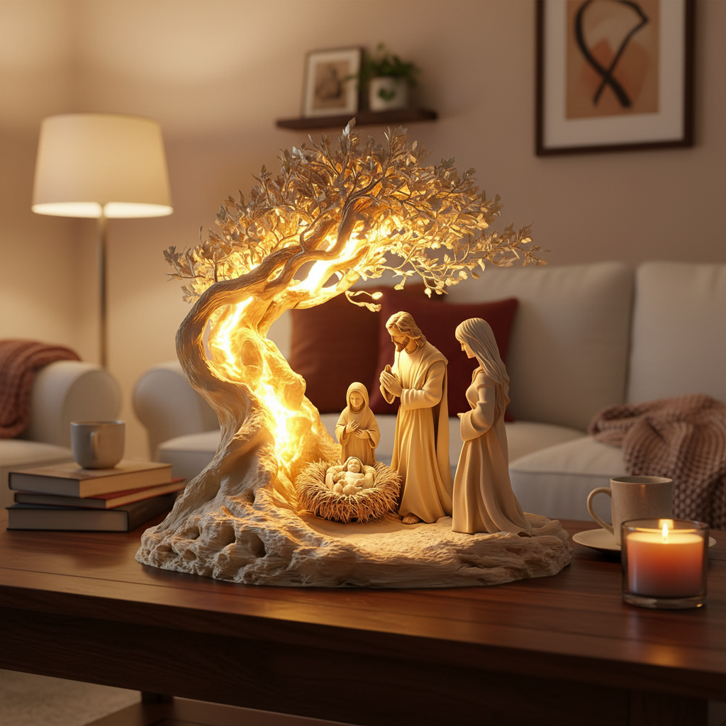 Nativity Jesus Birth Ornament – Decorative Acrylic Christmas Figurine for Holiday Home, Office, Shelf and Seasonal Display