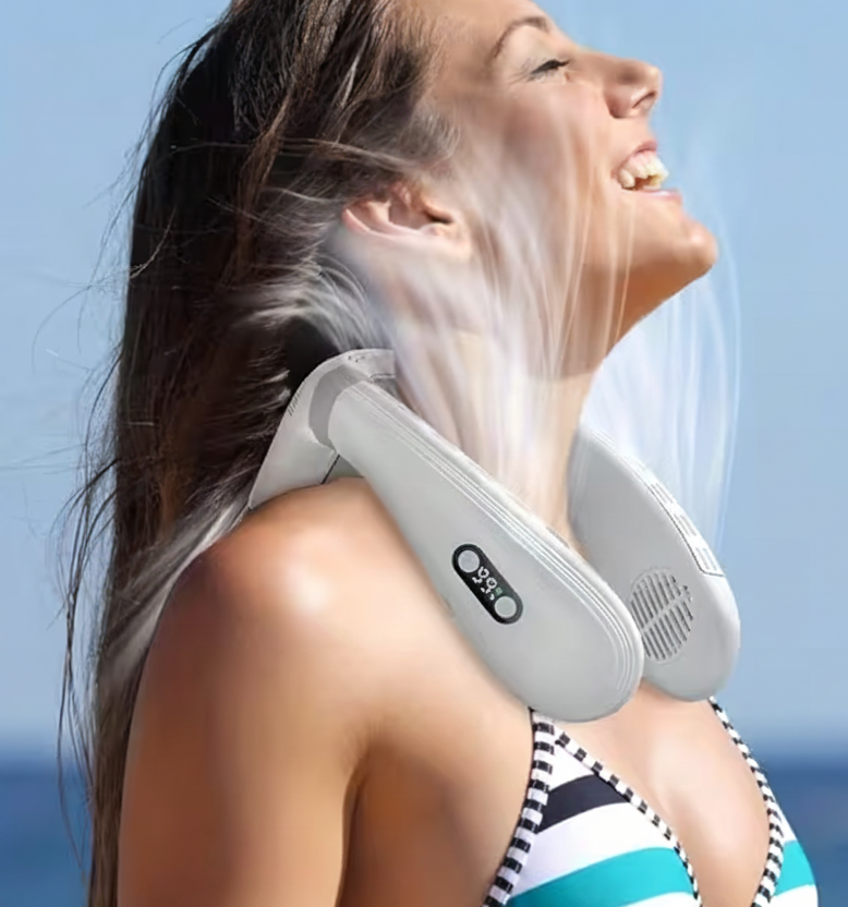 Rechargeable Neck Fan with LED Display – Quiet USB-C Personal Cooling Fan with 3 Speeds for Travel, Sports and Outdoor Comfort