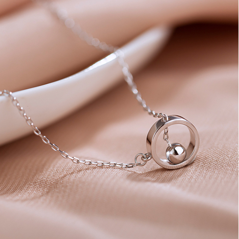 Geometric Circle Pendant Necklace – Silver Tone Beaded Tassel Clavicle Chain with Aesthetic Choker Design for Women, Fashion and Everyday Styling