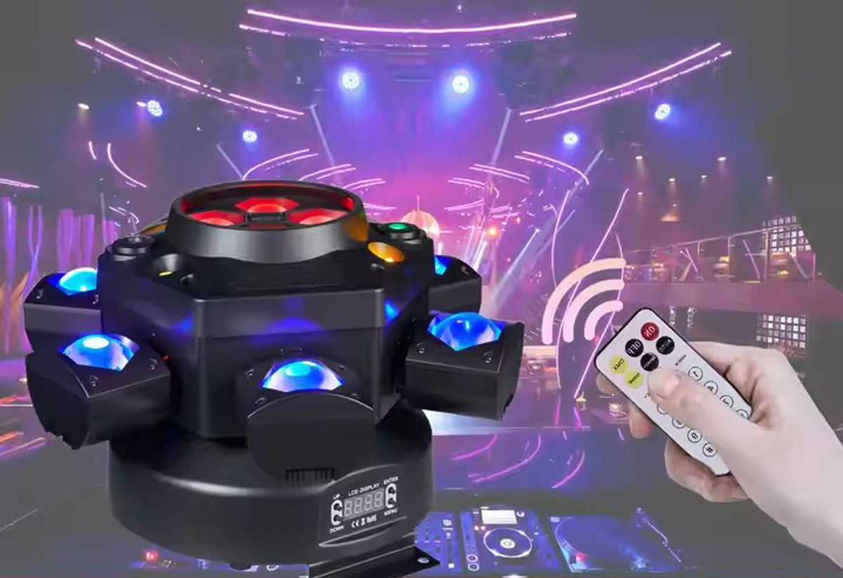 RGBW Moving Head DJ Lights – 150W Six Arm DMX512 Stage Lighting for Weddings, Clubs, Concerts and Professional Events