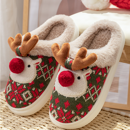 Christmas Deer Slippers – Cute Plush Non Slip House Shoes for Cozy Winter Comfort and Holiday Gifts