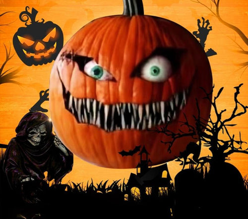 Animated Halloween Pumpkin Decoration - Scary Moving Eyes Pumpkin Prop for Haunted House Decor, Halloween Parties and Spooky Yard Displays
