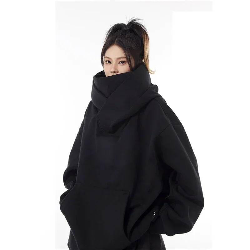Men’s Ninja Turtleneck Hoodie – Y2K Vintage Fleece Sweatshirt for Hip Hop Streetwear, Japanese Fashion and Casual Winter Comfort