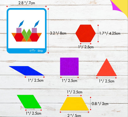 Wooden Pattern Blocks Set – 155-Piece Montessori Geometric Tangram Puzzle for Kids Developing Shape Recognition, Fine Motor Skills and Creativity