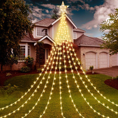 Christmas Waterfall Star Lights – USB Fairy String Lights with Eight Modes for Indoor Outdoor Holiday Decor