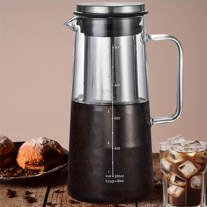 Cold Brew Coffee Maker – 1L Glass Carafe with Stainless Steel Filter for Smooth Iced Coffee, Cold Tea Brewing and Easy Home Serving