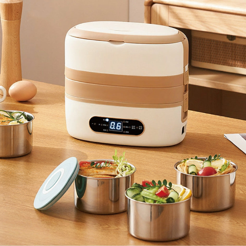 Electric Heated Lunch Box – 304 Stainless Steel Portable Food Warmer Bento Container for Office, Travel and Daily Meals