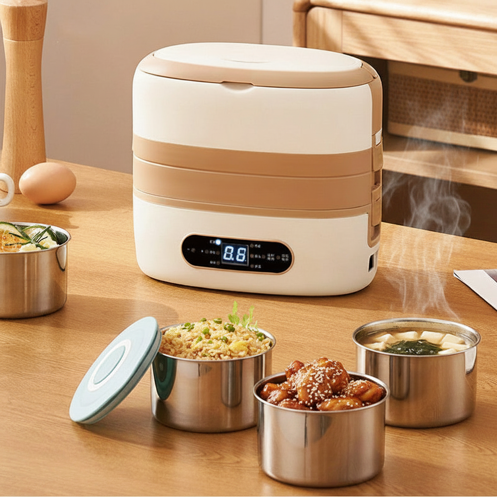 Electric Heated Lunch Box – 304 Stainless Steel Portable Food Warmer Bento Container for Office, Travel and Daily Meals