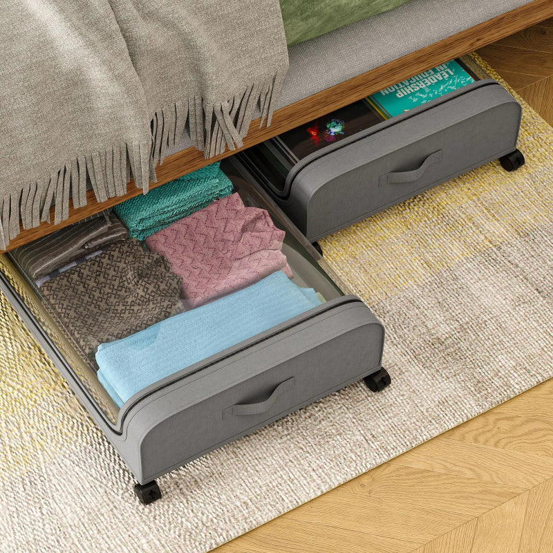 Under Bed Storage Box – Rolling Dust Proof Organizer with Wheels for Clothes, Shoes, Blankets and Bedroom Space Saving