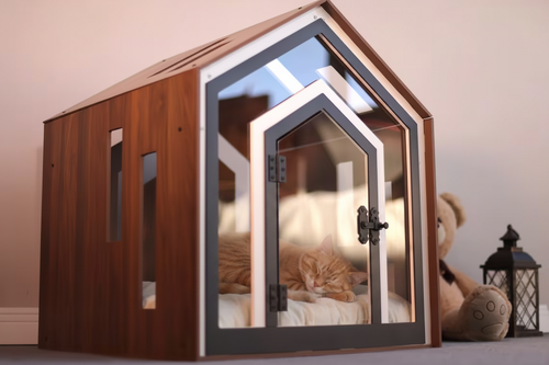 Wooden Cat Litter House – Breathable Acrylic Door Pet Kennel for Cats with Comfortable All Season Privacy Design