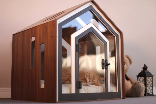 Wooden Cat Litter House – Breathable Acrylic Door Pet Kennel for Cats with Comfortable All Season Privacy Design