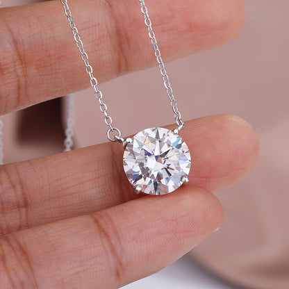 Round Moissanite Pendant Necklace – S925 Sterling Silver 4-Prong Solitaire Diamond-Look Chain for Women, Wedding Jewelry and Elegant GRA-Certified Gifts