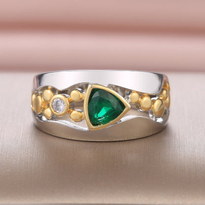 Green Stone Statement Ring - Elegant Triangular Gem Fashion Jewelry for Women, Anniversary Gift and Birthday Ring Accessory