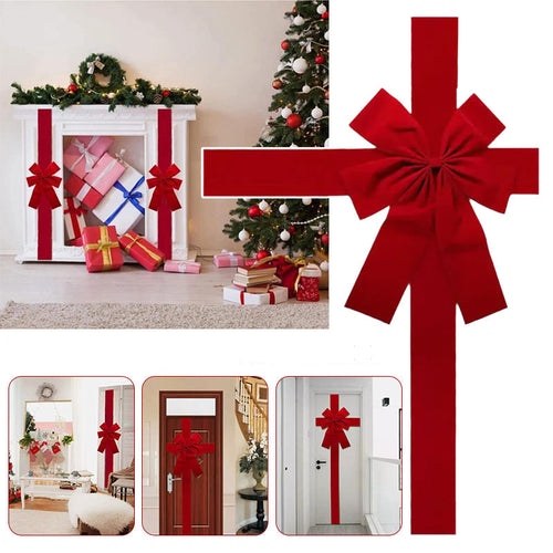 Large Christmas Door Bow – Premium Red Organza Hanging Decoration for Front Doors, Wreaths, Weddings, Holiday Parties and Festive Home Decor